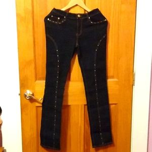 Pretty Jeans, dark blue with silver accents.